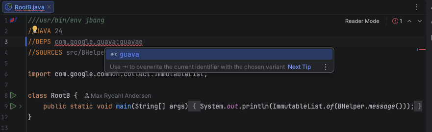 Maven coordinate completion for a DEPS directive