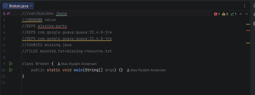 Diagnostics for unresolved JBang resources