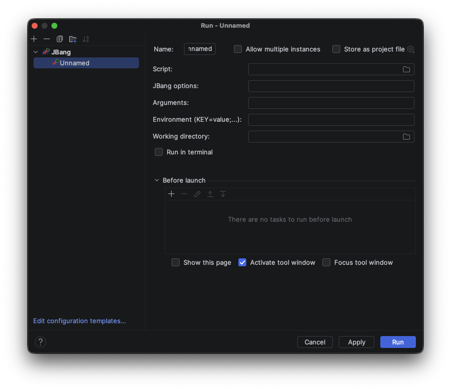 JBang run configuration options