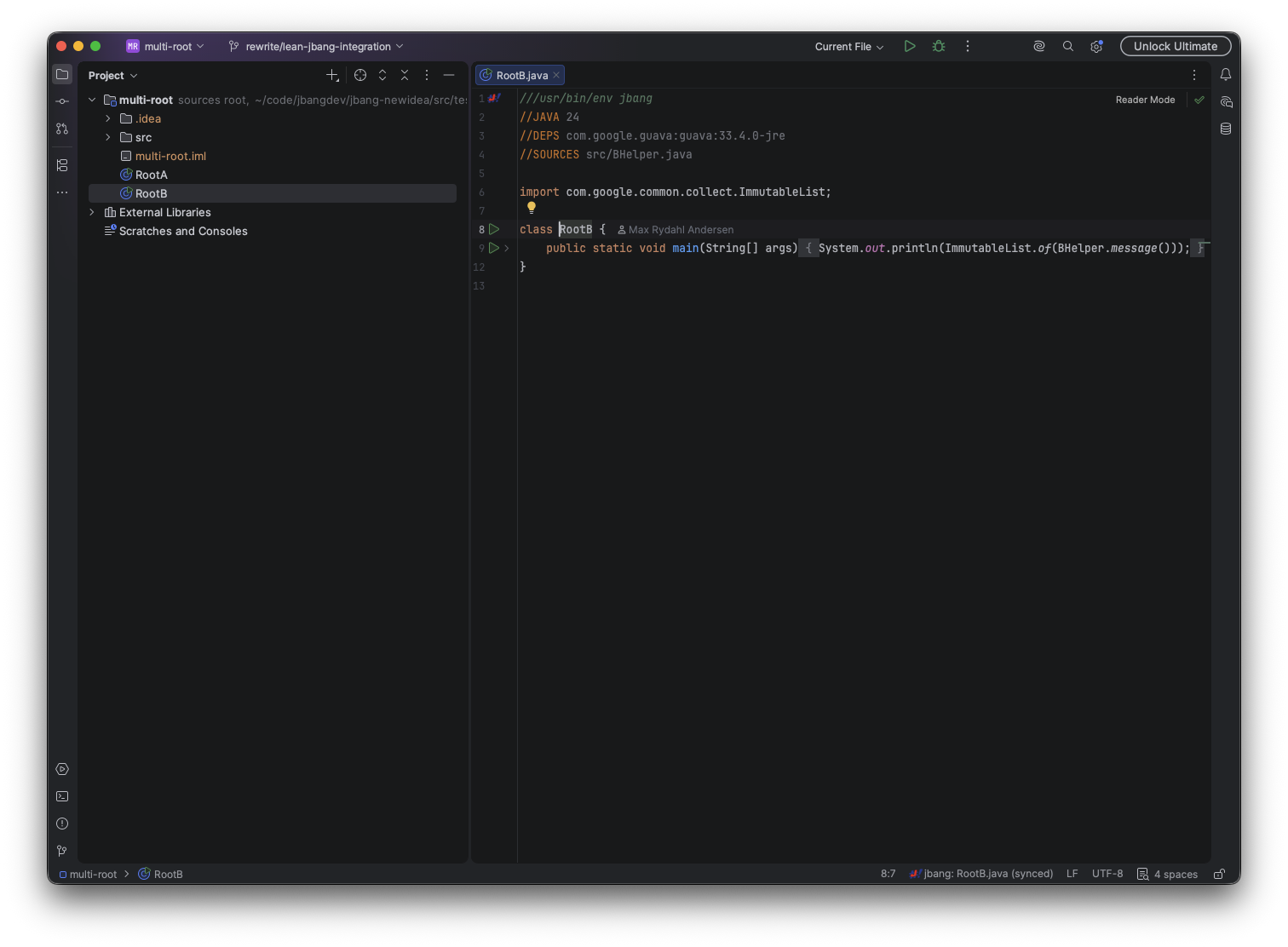 Active JBang root and synchronization status