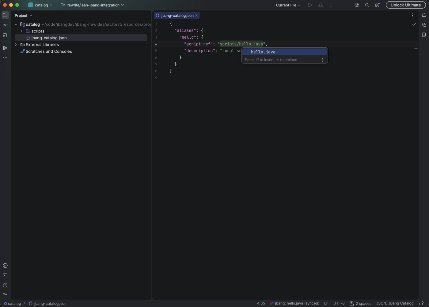 JBang catalog script reference completion