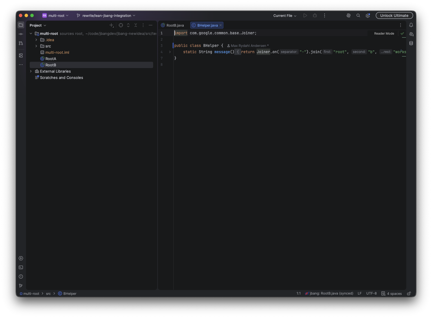 Navigation from a declared source to code using the owning root’s dependencies