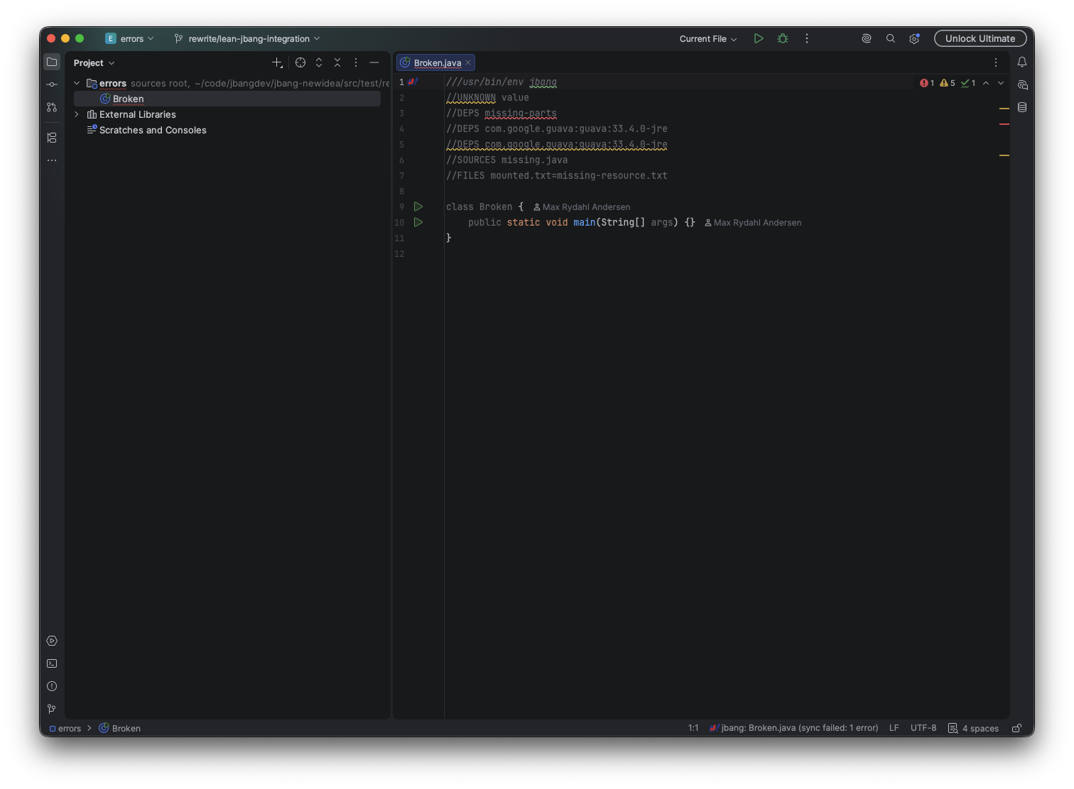 Exact JBang resource diagnostics
